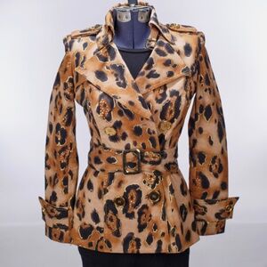 NEW CACHE LEOPARD PRINT BLAZER TRENCH COAT JACKET SZ SMALL  ANIMAL PRINT